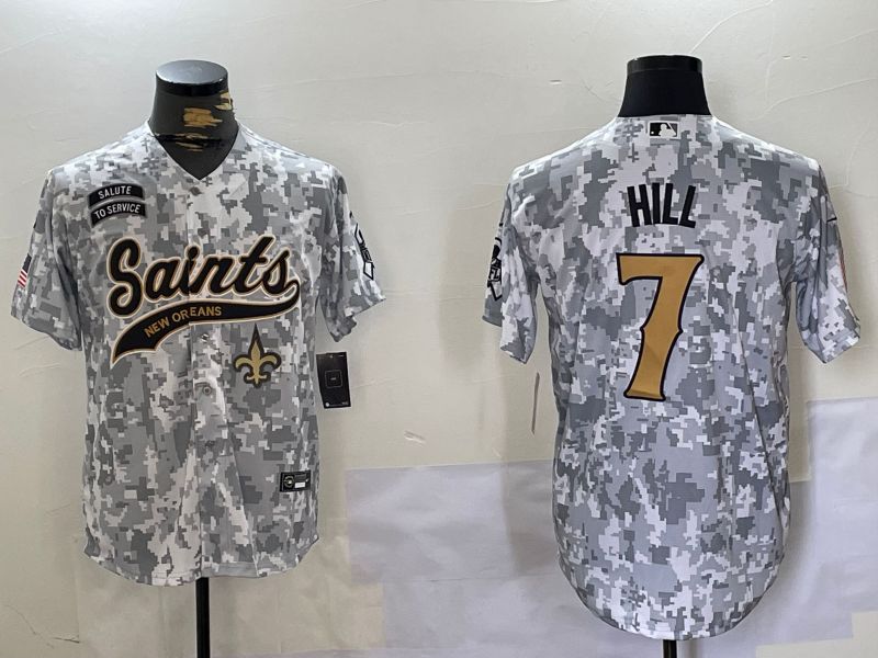 Men New Orleans Saints 7 Hill Nike Arctic Camo 2024 Salute to Service Limited NFL Jersey style 3